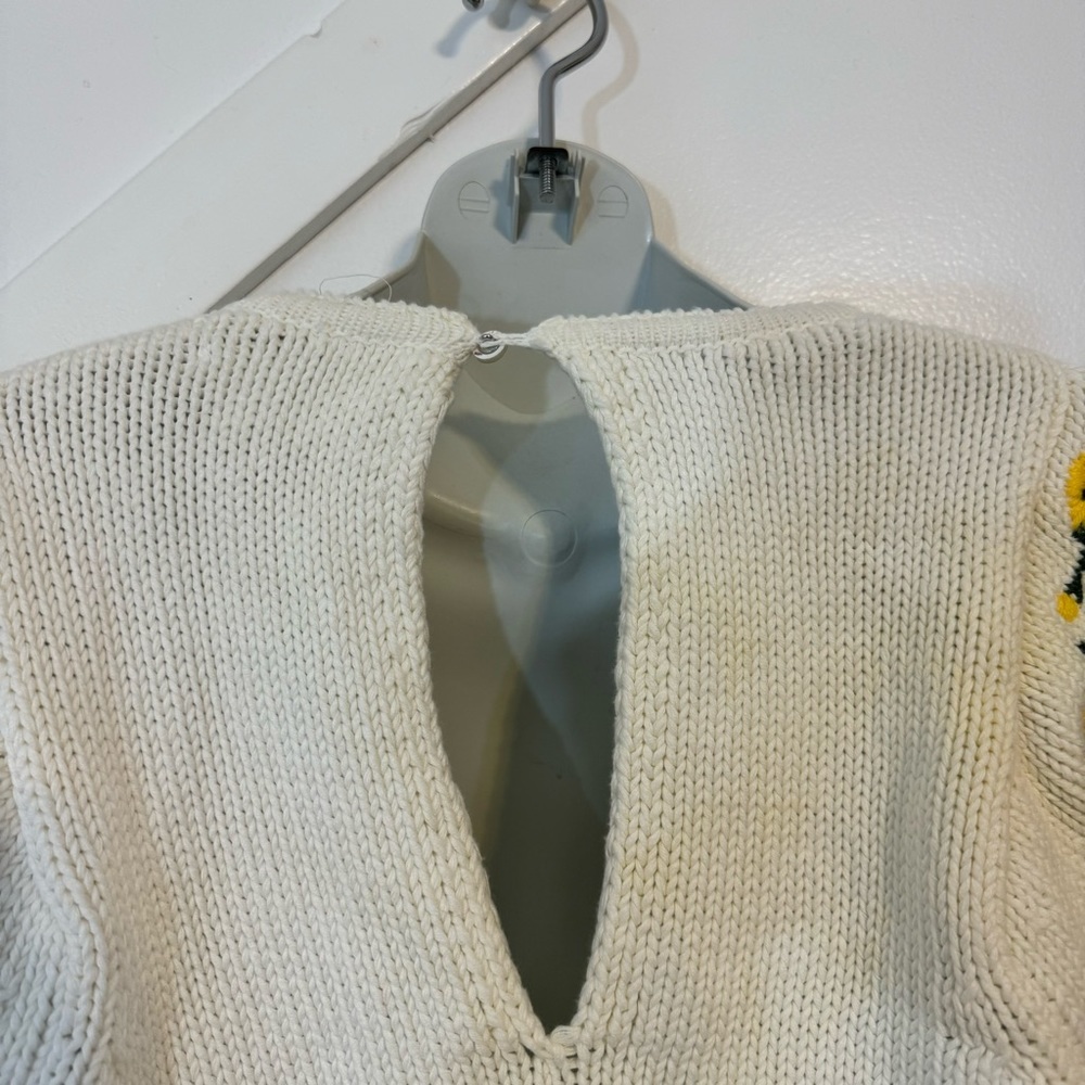 Ba&sh Miro Floral Embroidered Crochet Open Back 3/4 Sleeve Sweater Sz M - Picture 10 of 14